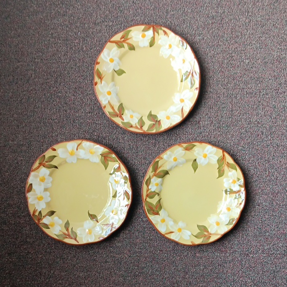 3 Satangl  7 7/8 in. Plates Handpainted WHITE DOGWOOD